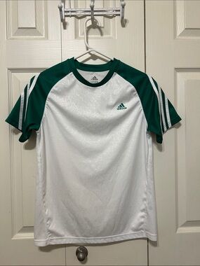 adidas White & Green Raglan Sleeve Athletic Tee